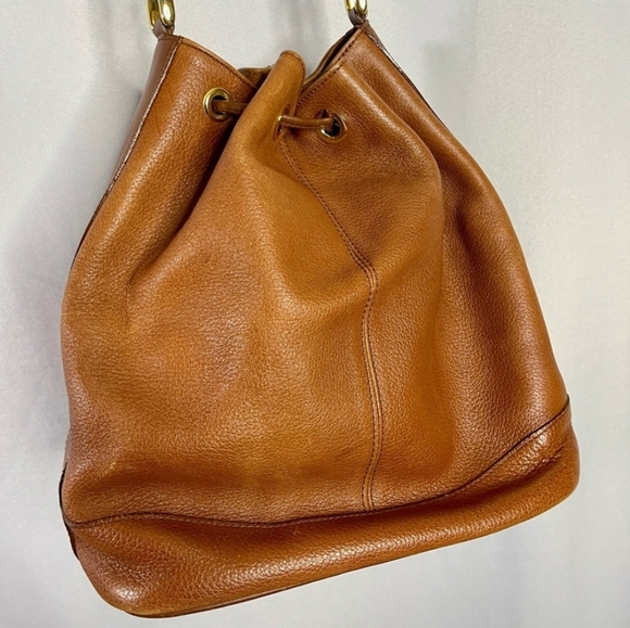 Burberrys | vintage 80s pebbled brown leather + nova check drawstring bucket bag - Picture 6 of 8